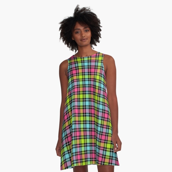 Neon Checkered Plaid Dress