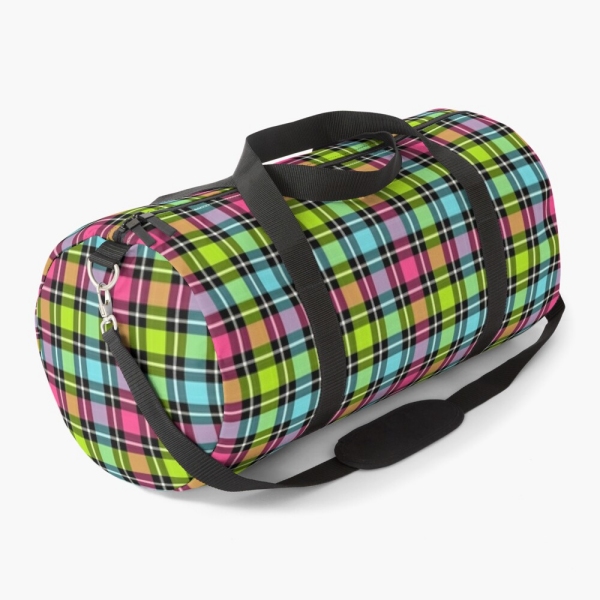 Neon checkered plaid duffle bag