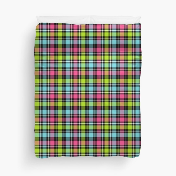 Neon checkered plaid duvet cover