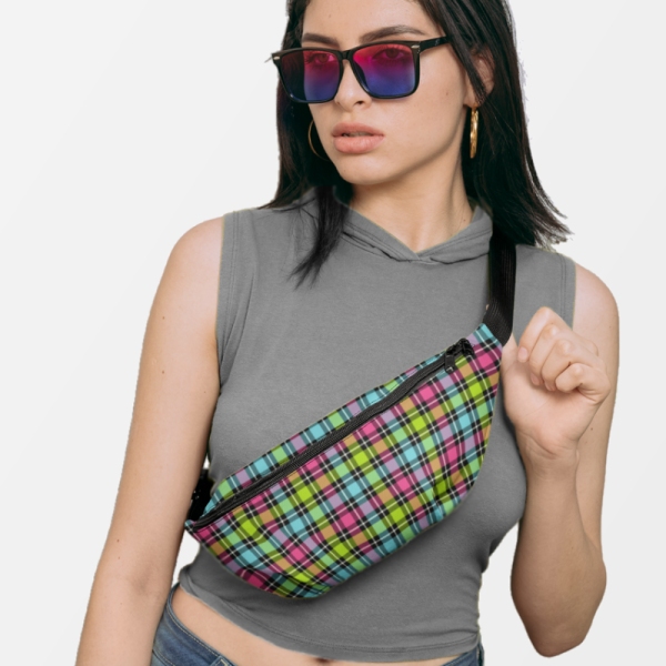 Neon Checkered Plaid Fanny Pack