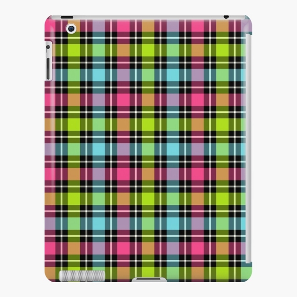 Neon checkered plaid iPad case