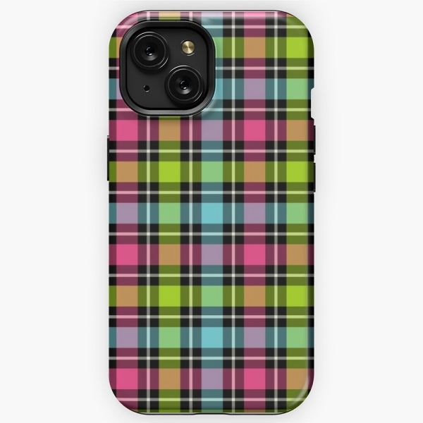 Neon checkered plaid iPhone case