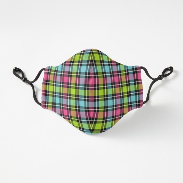 Neon checkered plaid fitted face mask