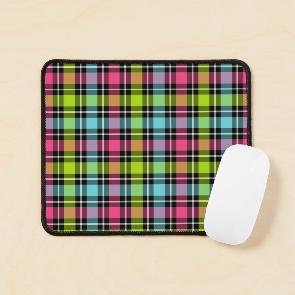 Neon checkered plaid mouse pad