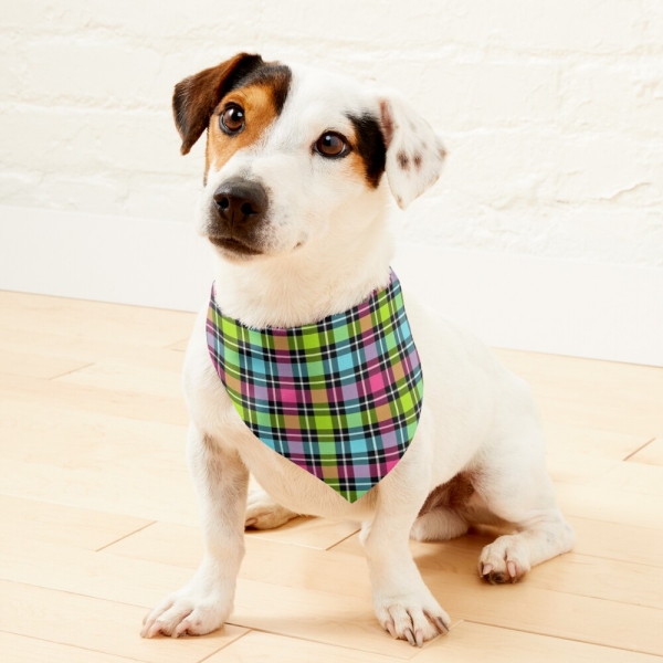 Neon checkered plaid pet bandana