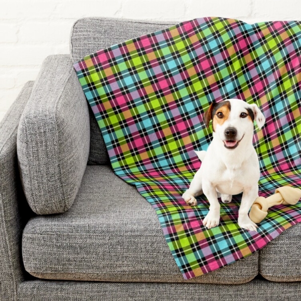 Neon checkered plaid pet blanket