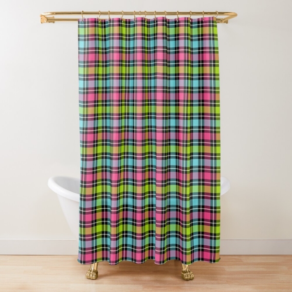 Neon checkered plaid shower curtain