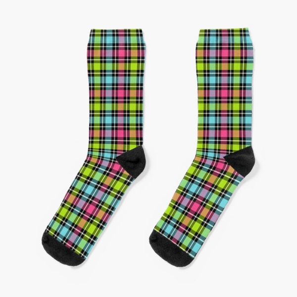 Neon Checkered Plaid Socks