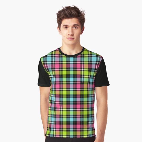 Neon checkered plaid tee shirt