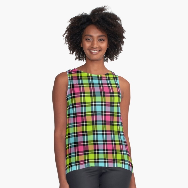 Neon checkered plaid sleeveless top