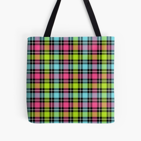 Neon checkered plaid tote bag