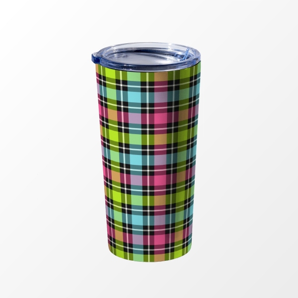 Neon checkered plaid travel mug