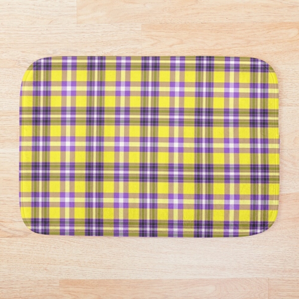 Bright yellow and purple plaid floor mat