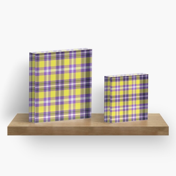 Bright yellow and purple plaid acrylic block