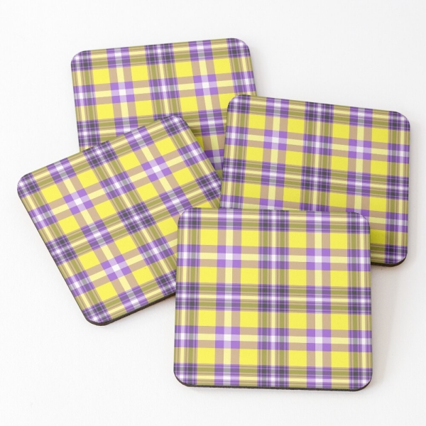Bright yellow and purple plaid beverage coasters
