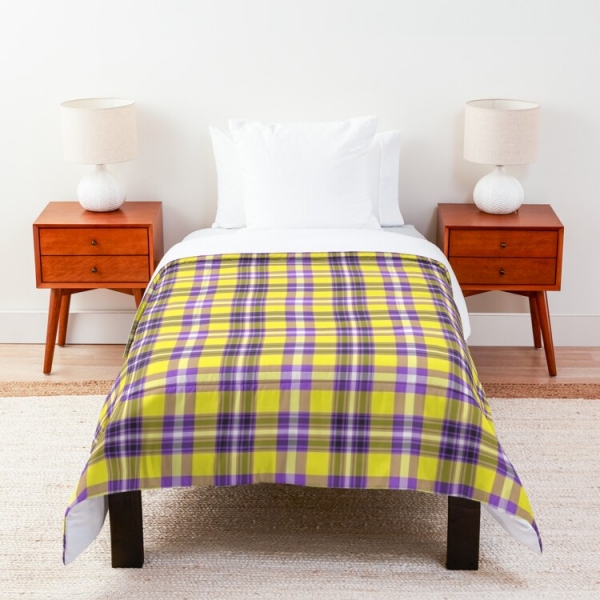 Bright yellow and purple plaid comforter