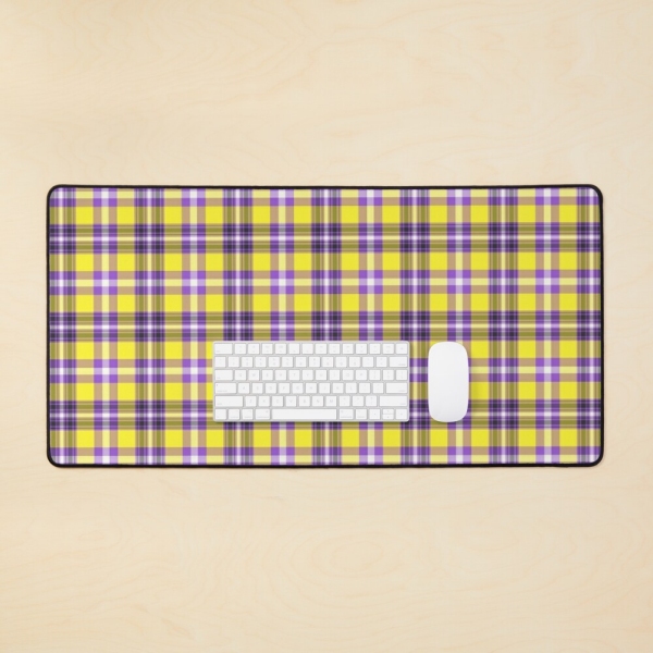 Bright yellow and purple plaid desk mat