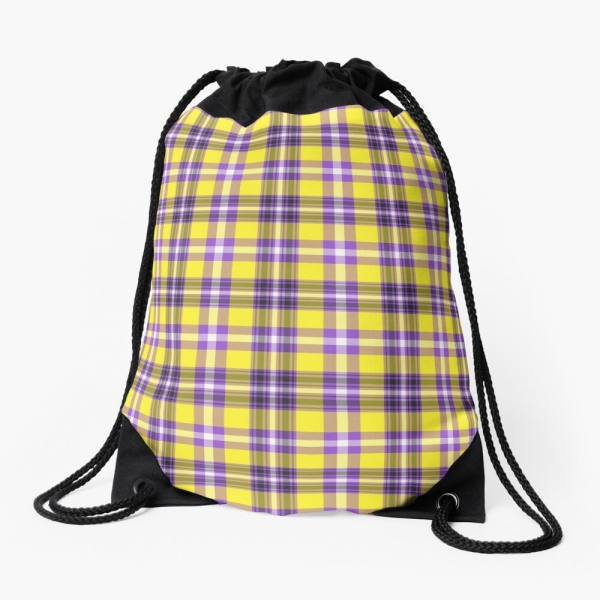 Bright yellow and purple plaid drawstring bag