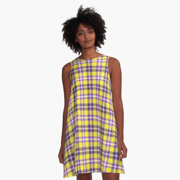 Bright yellow and purple plaid a-line dress