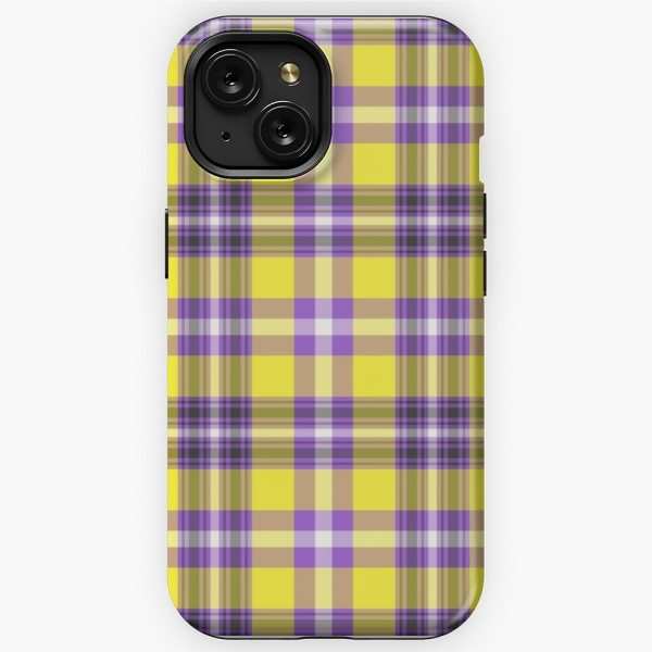Bright yellow and purple plaid iPhone case