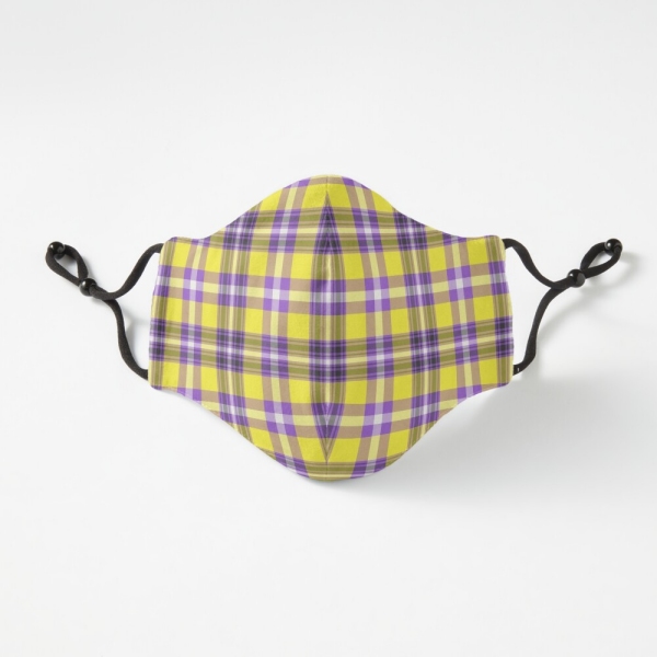 Bright yellow and purple plaid fitted face mask