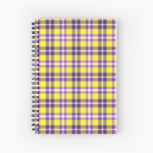 Bright yellow and purple plaid spiral notebook