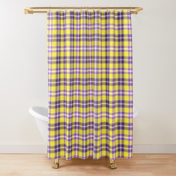 Bright yellow and purple plaid shower curtain