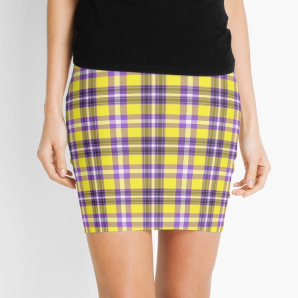 Bright yellow and purple plaid mini skirt