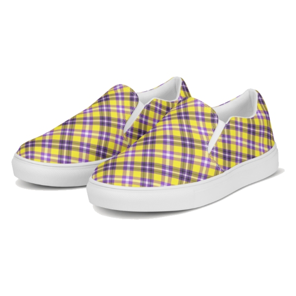 Bright yellow and purple plaid women's slip-on shoes