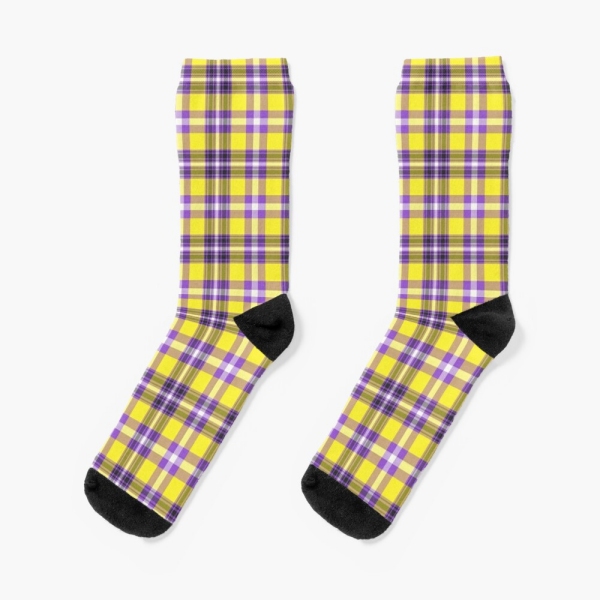 Bright yellow and purple plaid socks