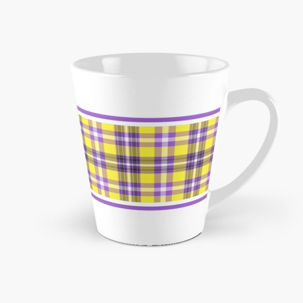Bright yellow and purple plaid tall mug