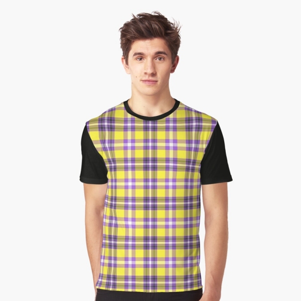 Bright yellow and purple plaid tee shirt