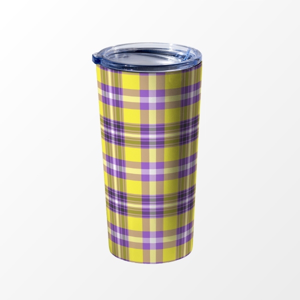 Bright Yellow and Purple Plaid Travel Mug