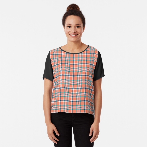 Orange Coral and Blue Plaid Top