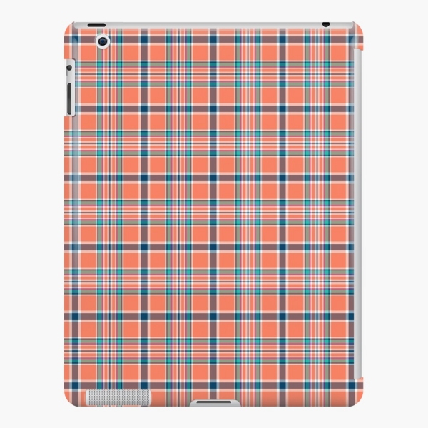 Orange coral and blue plaid iPad case