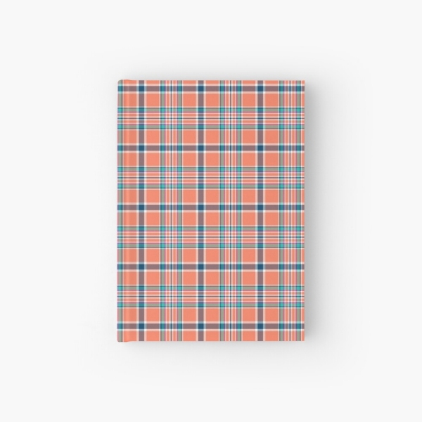 Orange coral and blue plaid hardcover journal