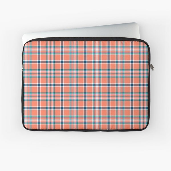 Orange coral and blue plaid laptop sleeve
