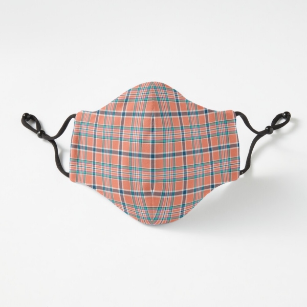 Orange coral and blue plaid fitted face mask