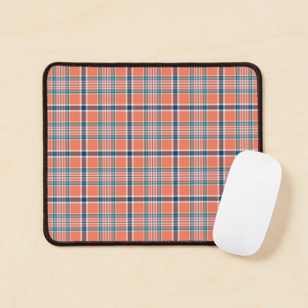 Orange coral and blue plaid mouse pad