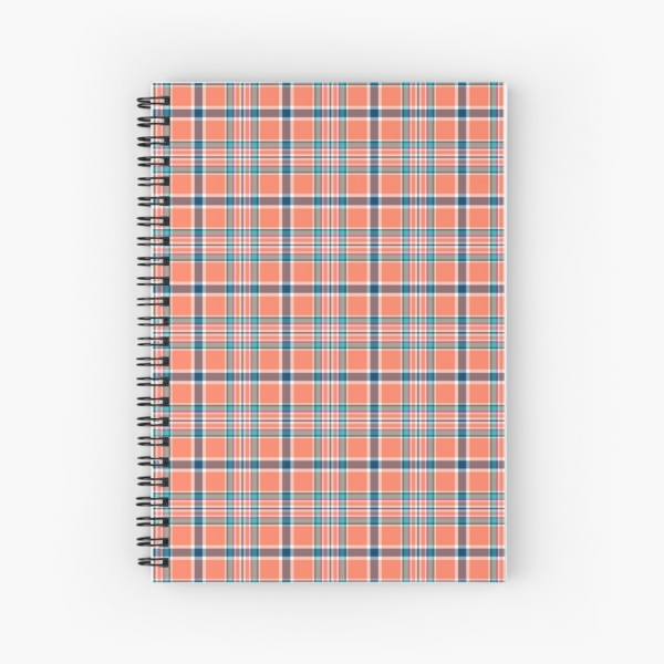 Orange coral and blue plaid spiral notebook