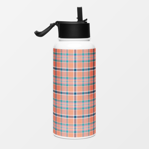 Orange coral and blue plaid water jug