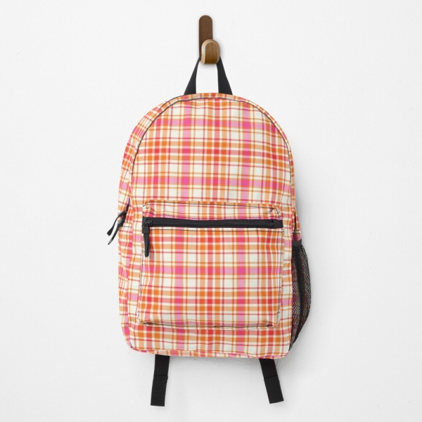 Bright orange and hot pink plaid backpack