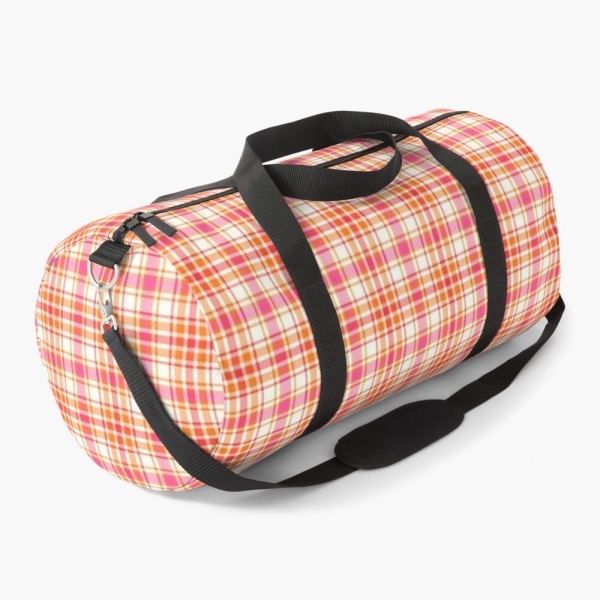 Bright orange and hot pink plaid duffle bag