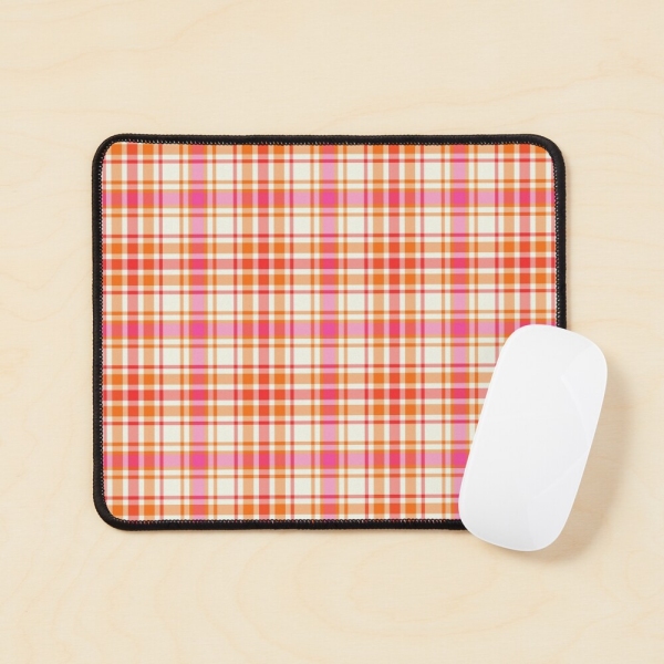 Bright orange and hot pink plaid mouse pad