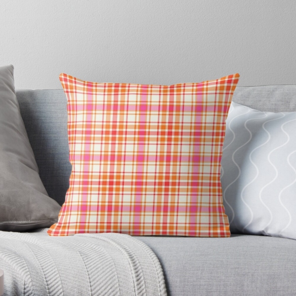 Bright orange and hot pink plaid throw pillow