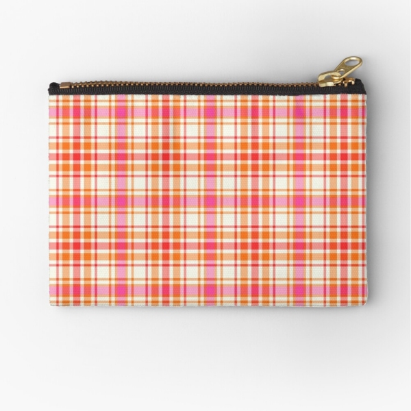 Bright orange and hot pink plaid accessory bag