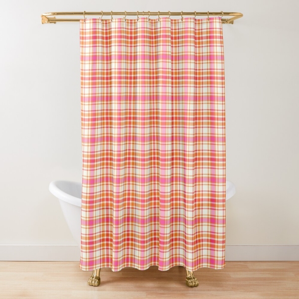 Bright orange and hot pink plaid shower curtain