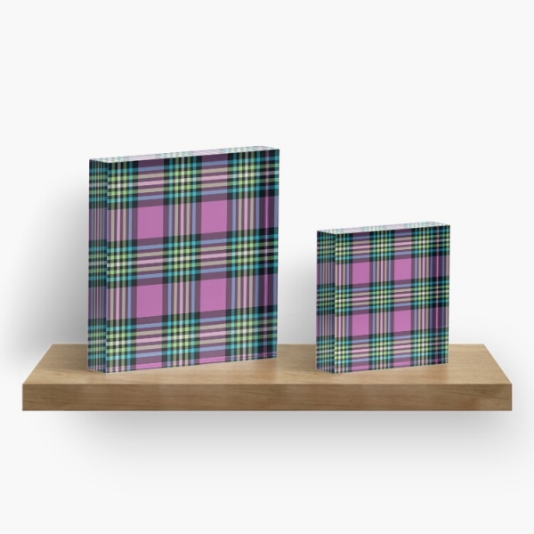 Light purple and turquoise plaid acrylic block