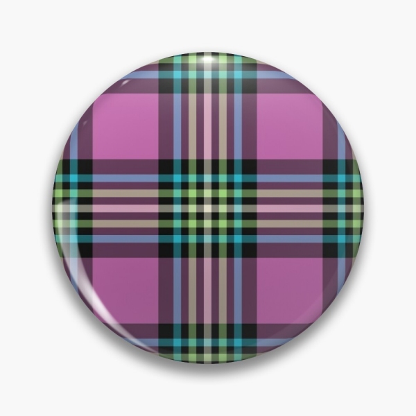 Light purple and turquoise plaid pinback button