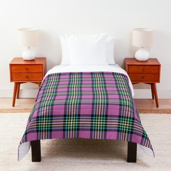 Light purple and turquoise plaid comforter